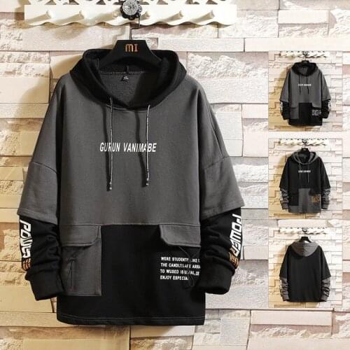 2021 Fashion Casual O-Neck Spring Autumn Print Hoodie Sweatshirt Mens Patchwork Hip Hop High Streetwear Clothes New Oversized