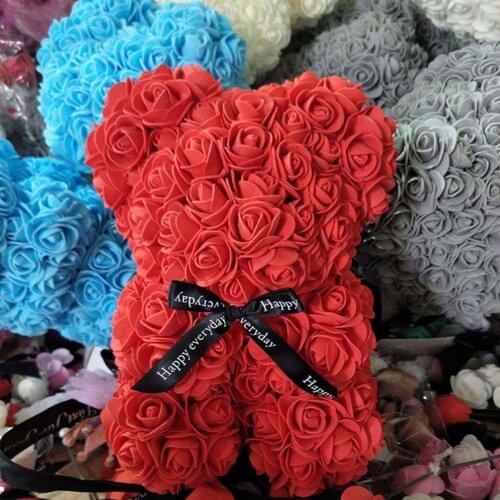 25CM Red Rose Teddy Bear Doll Valentines Day Gift PE Rose Flower Artificial Decoration Birthday Valentines Gift Rose Teddy Bear