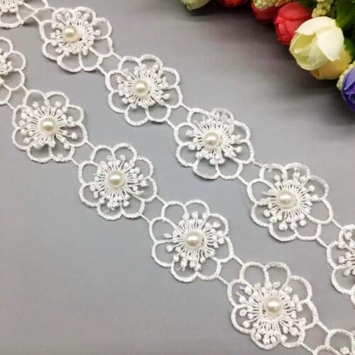 50x Vintage Organza Plum Blossom Flower Pearl Lace Trim Applique Trimmings Ribbon Fabric Embroidered Wedding Dress Sewing Craft