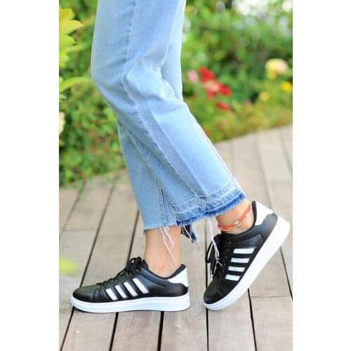 A1981-20SiyahBeyaz Pink Potin Women Black White Shoes A1981-20