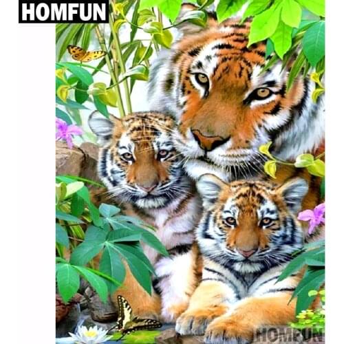 HOMFUN Full Square/Round Drill 5D DIY Diamond Painting " Animal Tiger" 3D Embroidery Cross Stitch 5D Decor Gift A00554