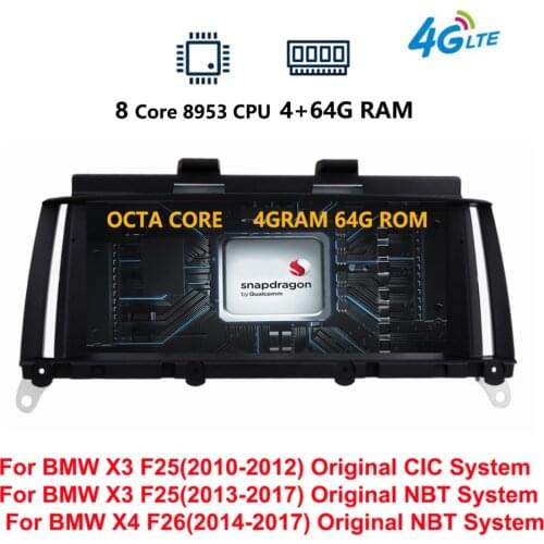 8 Core Android 9.0 System Car Multimedia Screen For BMW X3 X4 F25 F26 GPS Tape Recorder WIFI 4G LTE BT SWC Google 4+64 IPS