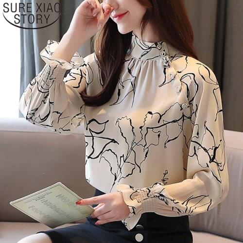 Fashion Womens Tops And Blouses 2021 Ladies Tops Chiffon Blouse Shirts For Women Tops Button Printing Lantern Sleeve 6323 50