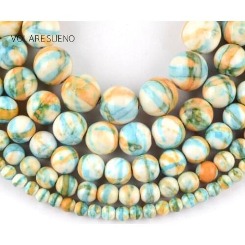 4-12mm Blue Orange Stripes Rain Stone Natural Stone Round Beads Spacer Loose Beads For Jewelry Making Diy Bracelet Wholasale15"