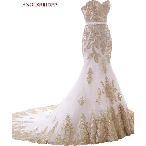 Elegant Champagne Mermaid Wedding Dress Applique Ruched Floor-Length Bridal Gowns 2020 Formal Saudi Arabia Bridal Gowns