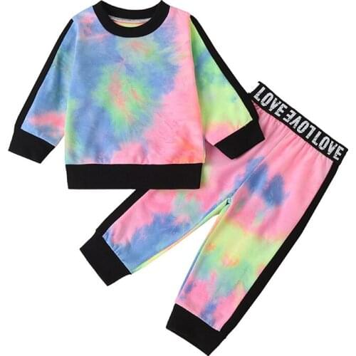 0-3Years Girls Clothes Sets Tie Dye Print Crop Tops T-Shirts+Letter Pants Children Clothing Spring Autumn Kids Teen Clothes Sets