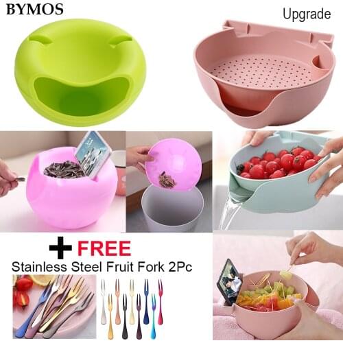 Creative Container Bowl Double Snack Seed Storage Box Trash Can Plate Dish Storage Box With Mobile Phone Holder