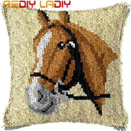 Latch Hook Cushion Animals Horse Pre-Printed Canvas Cushion Cover Acrylic Yarn Crochet Pillow Case Set Hobby & Crafts Home Decor