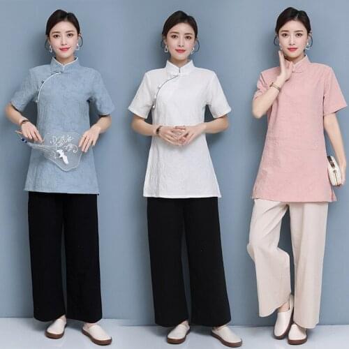 Summer Women Yoga Tai Chi Meditation Set Linen Loose Sweatshirt+pant Running Jogger Workout Fitness Casual Kungfu Set Sport Suit