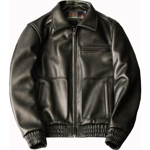 Air Force flight Suit Thick Pure Head Layer Cowhide Leather Jacket Mens Short Lapel Leather Jacket Large Size Cowhide Coat