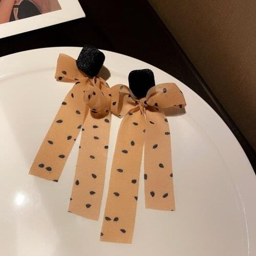 MENGJIQIAO Korean Sweet Dot Yarn Bowknot Tassel Drop Earrings For Women Girls Elegant Circle Leopard Party Jewelry Gifts