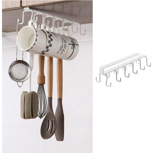634E Kitchen Double-Row Hook Wrought Iron Hanging Cup Holder Household Punch-Free