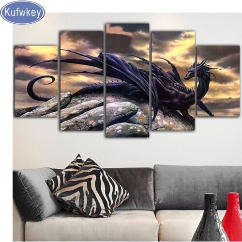 5D DIY Diamond Painting 5 piece Dragon 3d Cross-Stitch full Square,Diamond,Embroidery,art and crafts,Mosaic,Dinning Room decor