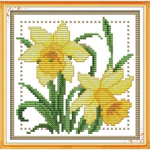 Narcissus Twelve months flower-March cross stitch kit 14ct 11ct count print canvas stitching embroidery DIY handmade needlework