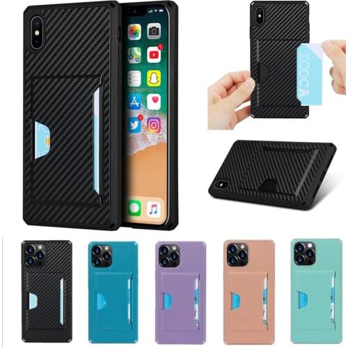 New Card Holder Phone Case for iPhone 12 Mini 11 Pro Max XR X XS 7 8 Plus SE 2020 Fundas Carbon Fiber Back Cover Shockproof Capa
