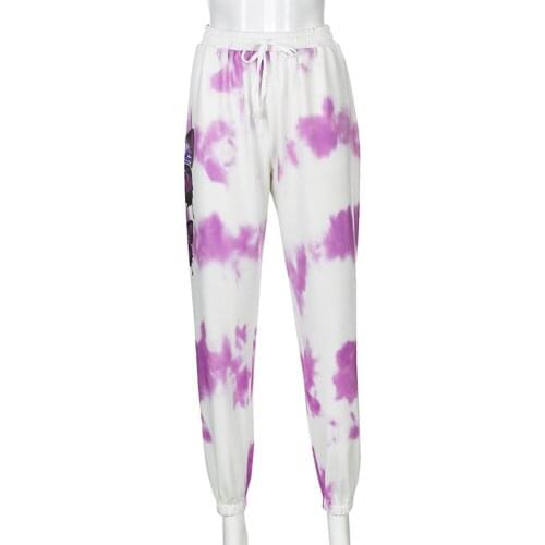 Butterfly Print Tie Dye Pants Women High Waist Trousers Lounge Trousers Pants Summer Jogging Harem Pants Drawstring Streetwear