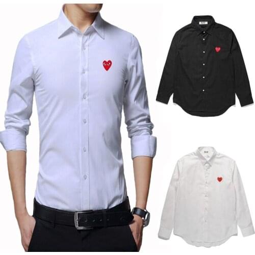 PLAY Summer Men and Women Shirt Embroidery Heart Lapel Long-sleeved Single-breasted Polyester Shirt Couple Loose Casual Shirts