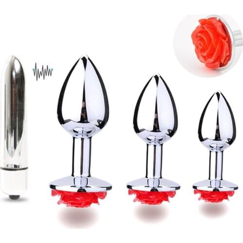 Sexy Body Jewelry With Smooth Anal Plug Butt Beads And Red Rose Flower Base For Couple Flirt Women Gay Party Gift,Intimacy Goods
