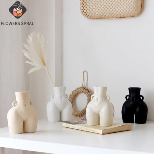 Nordic Simulation Humanoid Ceramic Vase Creative Nude Home Decoration Ornaments Office Room Desktop Flower Arrangement Butt Vase