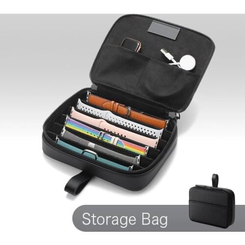 Storage Bag Watch Band Genuine Leather Zipper Bag Organizer Data Cable Storage Box Universal For Apple Samsung Huawei Watchbands