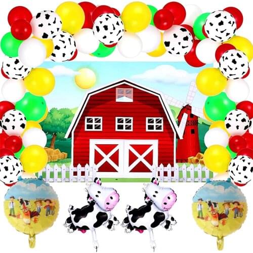Farm animal theme party decoration include cartoon red farm animal party background cow foil balloon suitable for birthday party