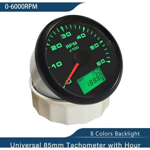 Waterproof Boat Tachometer Marine Tacho Meter Gauge LCD Hourmeter 6000 RPM 85mm Boat Tachometer 12V/24V With 8 Colors Backlight