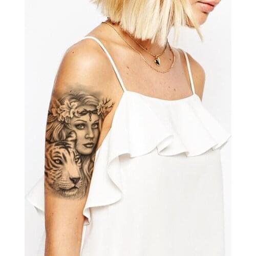 Waterproof Temporary Tattoo Stickers Realistic Tiger Girl Butterfly Flowers Fake Tattoos Flash Tatoos Arm Body Art for Women Men