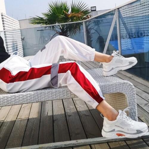 Women Pants Elastic Waist Casaul Loose Trousers Print Stripe and Letter Full Length Pants Trousers Streetwear