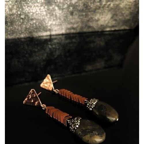 Dr Stone Natural Stone Women LABRADORİT Stone Rose Gold Plated Earrings R 439800365