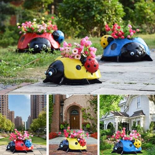 Beetle Cartoon Seven Star Ladybug Animal Art Backyard DIY Garden Fence Home Decor Ornaments Lawn Decoration