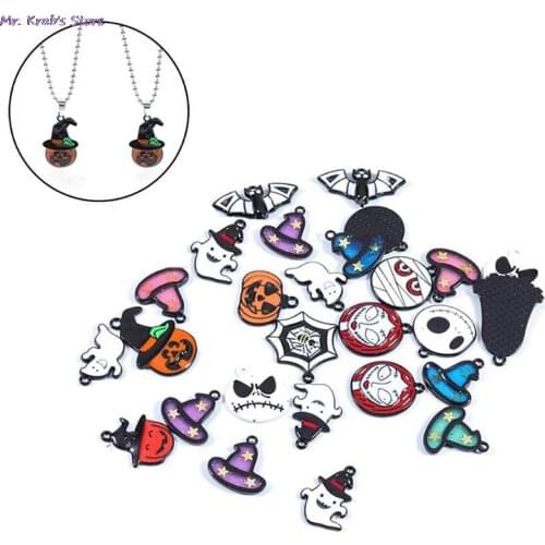 10pcs Mixed Alloy Halloween Charms Enamel Bat Pumpkin Hat Pendant For Bracelet Necklace Earrings DIY Jewelry Making Accessories