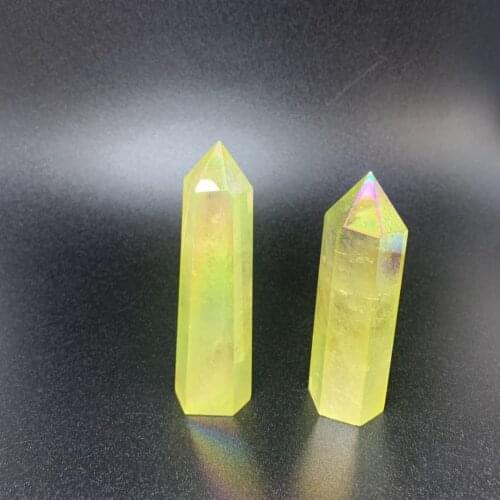 2 pcs hot sales natural yellow electroplated point quartz for home deocr