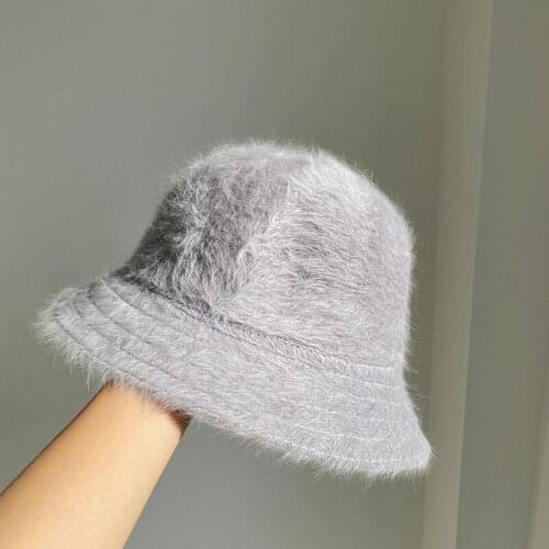 2020 Hat winter womens fashion Solid color rabbit fur hat bucket cap fishermans hat retro knitted wool basin Bucket Hat