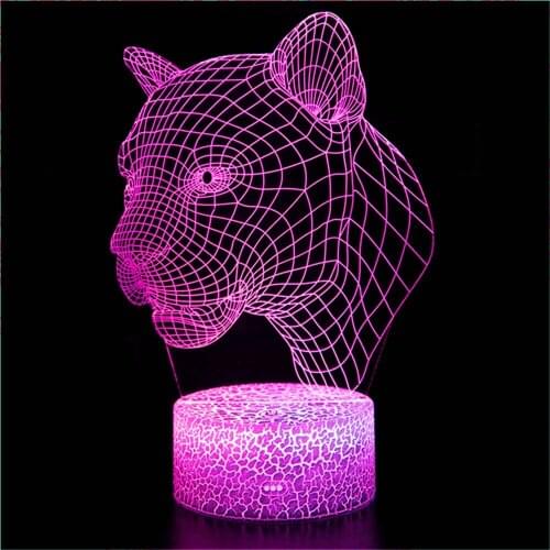 3D Leopard Head Night Light Black Leopard Statue Animal Doll Abstract PVC Leopard Print Color Home Office Desk Decoration Gift