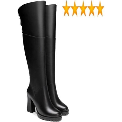 The Over England Knee Style Women Winter Sexy Black Heel Long Boots High Quality Slim Runway Booties Zapatos De Mujer
