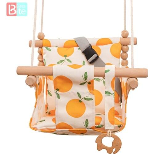 Baby Garden Swing Cartoon Canvas Chair Hanging Wood Outdoor Baby Toy Outdoor Small Basket Safe Recreation For Children Baby Toys