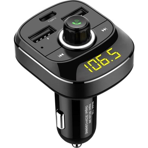 Dual 3.1A USB+Type-C port LED Bluetooth 4.1 Handsfree Wireless FM Transmitter Car Kit Car MP3 Player support Voice Broadcast use