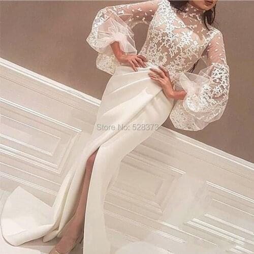 YNQNFS MD139 Elegant Wedding Guest Dress High Neck Long Sleeves Arabic Mother of the Bride/Groom Dresses Outfits 2020