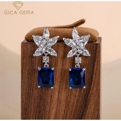 GICA GEMA 925 Sterling Silver Earrings Created Sapphire Paraiba Ruby Gemstone Stud Earrings Fine Jewelry Wedding Engagement