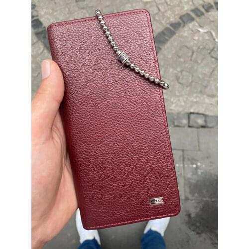 Karalı Leather Karali Leather Phone Compartment The Kartlıkl Burgundy Genuine Leather wallet-Zircon bracelet