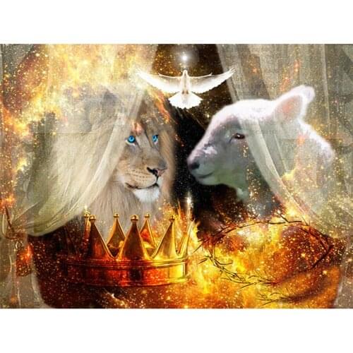 “The Lion and Sheep Dove” 5D DIY Diamond Painting Full Square Diamond Embroidery Picture Of Rhinestones Mosaic Decor Painting