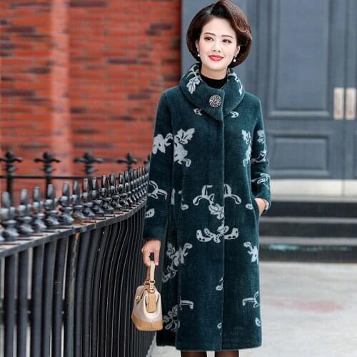 Mother Mink Wool Coat Cardigan Loose Tops Middle-aged Women Long Section Fashion Jacquard High -end Cashmere Coat Women f2442