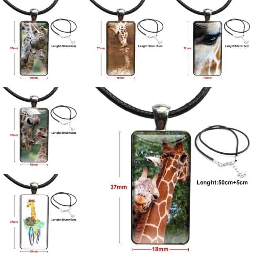 Lovely Cute Giraffe For Girls Gifts Fashion Glass Cabochon Pendant Rectangle Necklace Choker Necklace Jewelry Flash