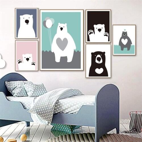 Cute Cartoon Polar Bear Balloon Nursery Wall Art Canvas Painting Nordic Posters And Prints Wall Pictures Baby Kids Room Decor
