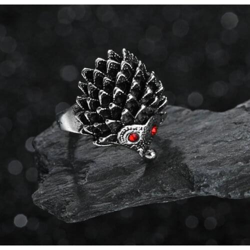 Trendy Women Red Rhinestone Hedgehog Ring Boy Girl Wedding Party Birthday Gifts Animal Ring For Men Vintage Jewelry Anillos