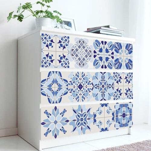 10/15/20/30cm Retro Blue and White Strip Tiles Wall Sticker Bathroom Kitchen Stair Decoration Peel & Stick Waterproof Art Mural