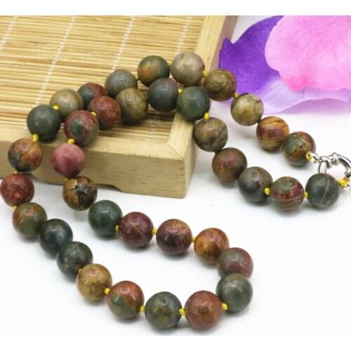 Natural stone 10mm multicolor Picasso stone round beads necklace classic chain choker for women lady gift jewelry 18inch B3200