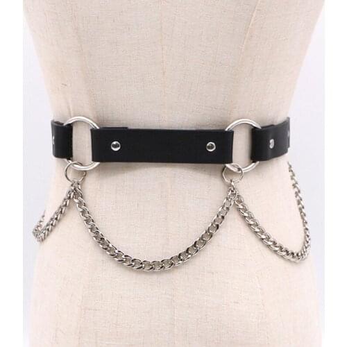 2019 New fashion Metal Chain Belt For Women Ladies Faux Leather Punk Waist Straps Waist Belt