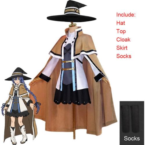 2021 New Anime Jobless Reincarnation Costume Party Clothing Sets Hat Cloak Skirt Wig Accessories Costume