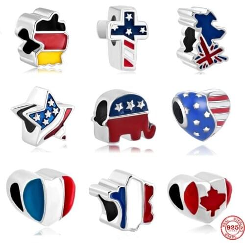 New 925 Sterling Silver Charm European Flag Pendant Exquisite Bead Suitable For Original Pandora Bracelet DIY Lady Jewelry Gift